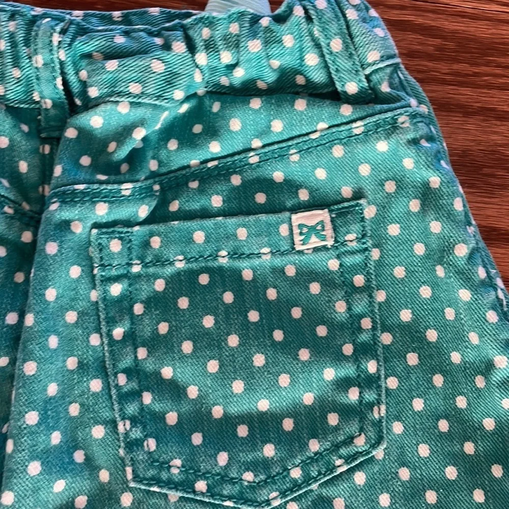 GYMBOREE girls polka dot teal green white denim mini skirt adjustable waist sz 7